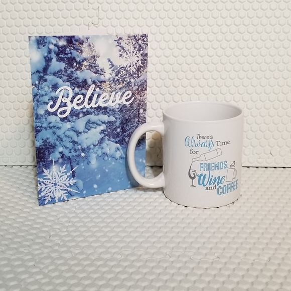 NEW NWT White Mug "There's Always Time for Friends Wine and Coffee" - Picture 4 of 4